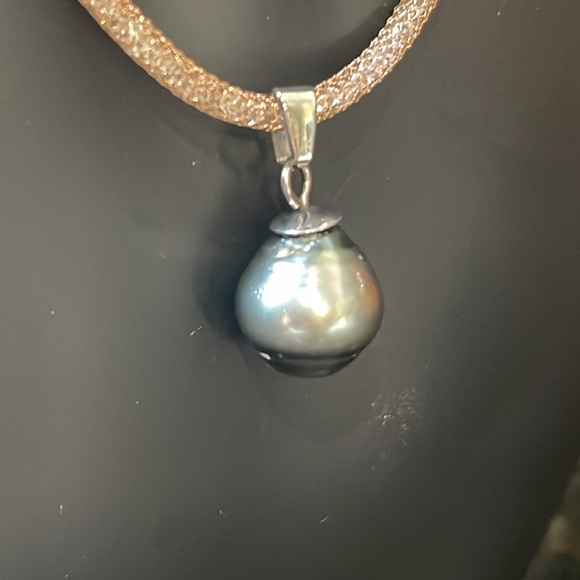 Genuine  SouthSea Pearl Baroque Necklace 12.3mm Peacock Stainless Steel - Picture 4 of 9